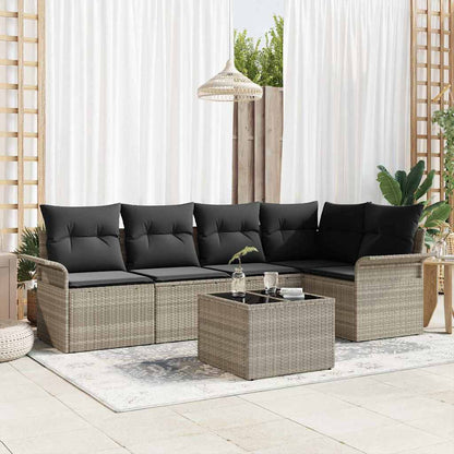Garten-Sofa-Set mit Kissen 6 pcs Hellgrau Poly Rattan