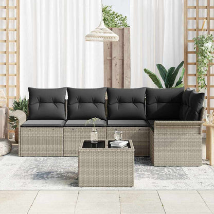 Garten-Sofa-Set mit Kissen 6 pcs Hellgrau Poly Rattan