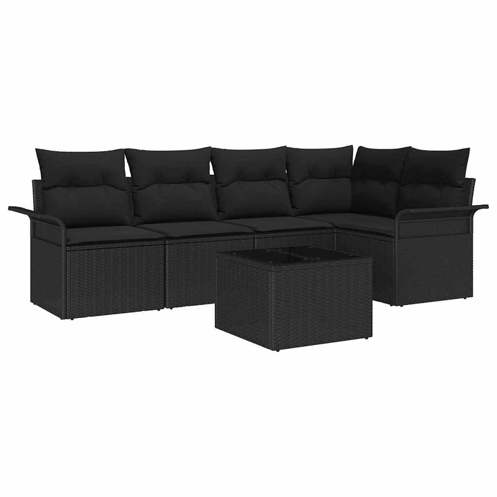 Garten-Sofa-Set mit Kissen 6 pcs Schwarz Poly Rattan