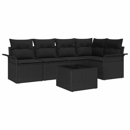 Garten-Sofa-Set mit Kissen 6 pcs Schwarz Poly Rattan