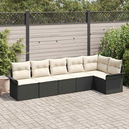 Garten-Sofa-Set mit Kissen 6 pcs Schwarz Poly Rattan