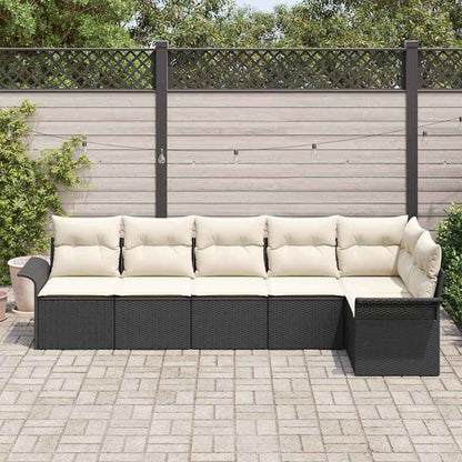 Garten-Sofa-Set mit Kissen 6 pcs Schwarz Poly Rattan