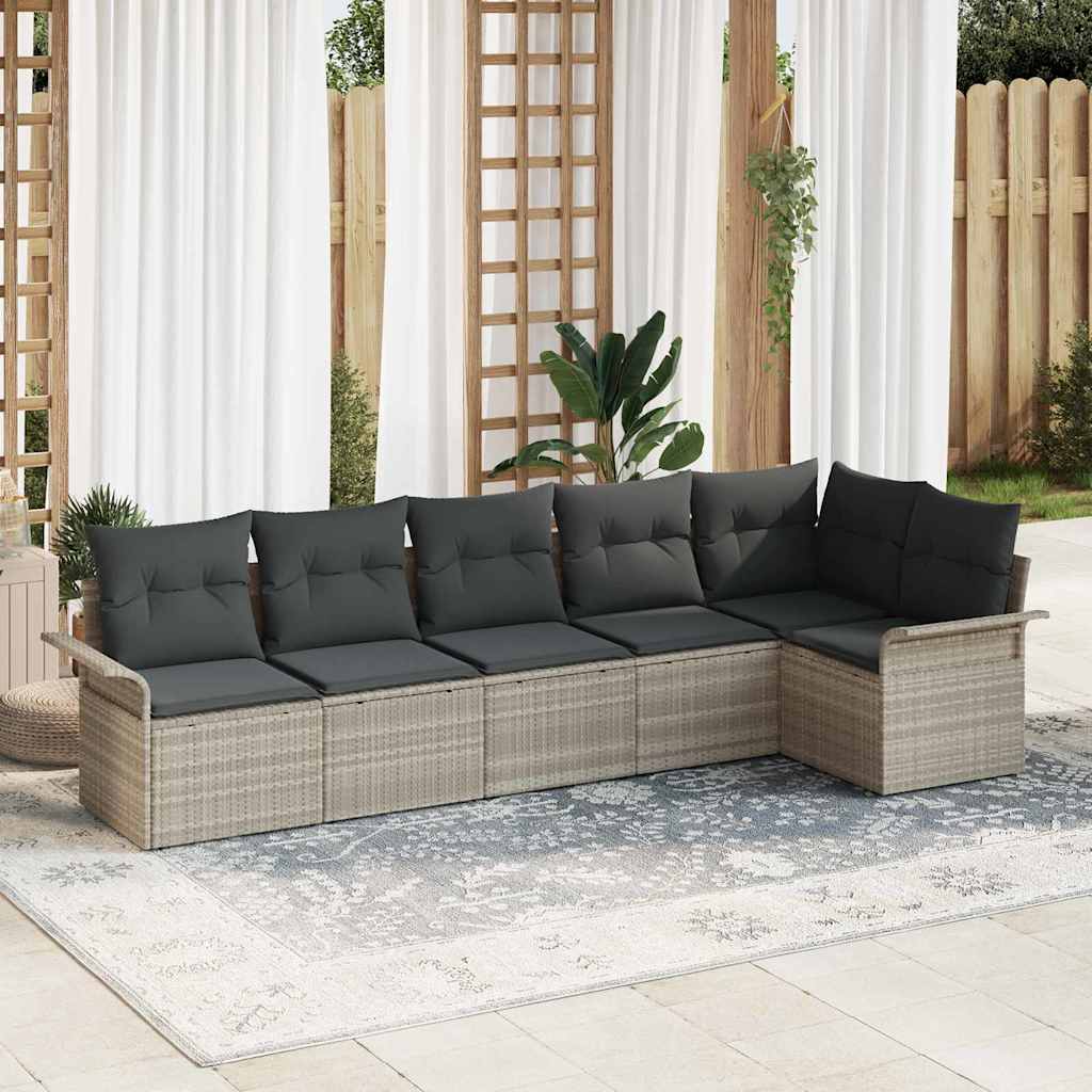 Garten-Sofa-Set mit Kissen 6 pcs Hellgrau Poly Rattan