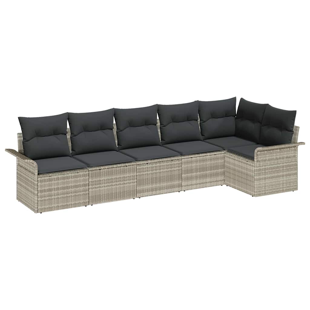 Garten-Sofa-Set mit Kissen 6 pcs Hellgrau Poly Rattan