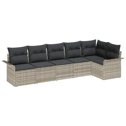 Garten-Sofa-Set mit Kissen 6 pcs Hellgrau Poly Rattan
