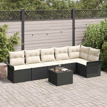 Garten-Sofa-Set mit Kissen 7 pcs Schwarz Poly Rattan