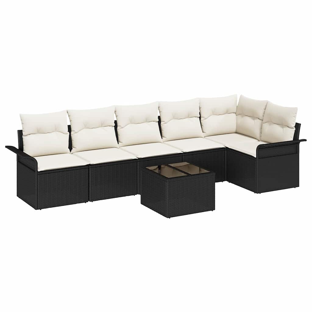 Garten-Sofa-Set mit Kissen 7 pcs Schwarz Poly Rattan