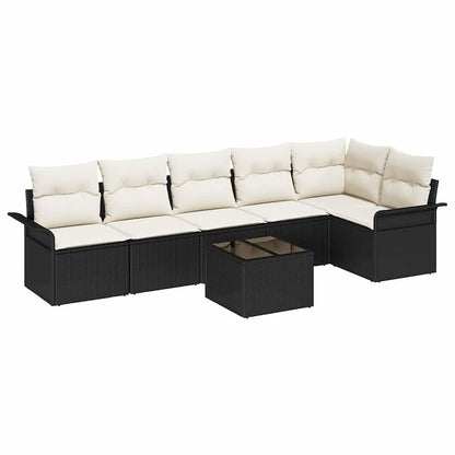 Garten-Sofa-Set mit Kissen 7 pcs Schwarz Poly Rattan