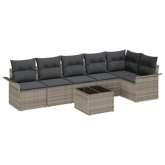 Garten-Sofa-Set mit Kissen mit Speicher 7 pcs Grau Poly Rattan