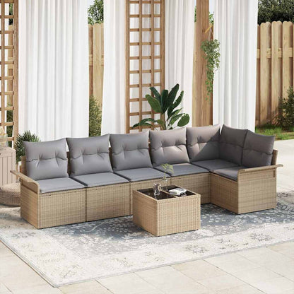Garten-Sofa-Set mit Kissen mit Speicher 7 pcs Beige Poly Rattan