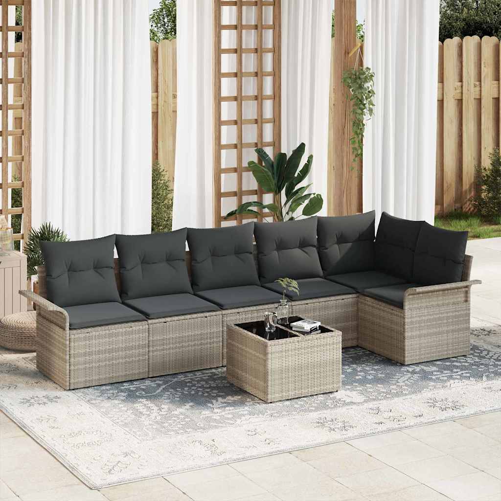 Garten-Sofa-Set mit Kissen 7 pcs Hellgrau Poly Rattan