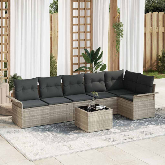 Garten-Sofa-Set mit Kissen 7 pcs Hellgrau Poly Rattan