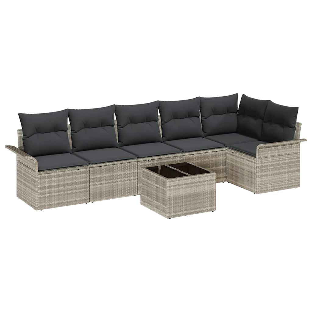 Garten-Sofa-Set mit Kissen 7 pcs Hellgrau Poly Rattan