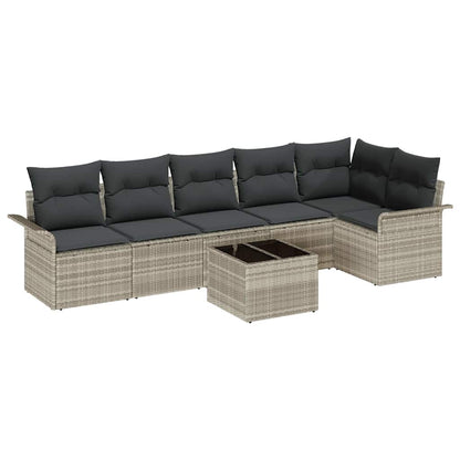Garten-Sofa-Set mit Kissen 7 pcs Hellgrau Poly Rattan
