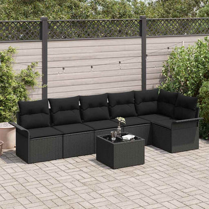 Garten-Sofa-Set mit Kissen 7 pcs Schwarz Poly Rattan
