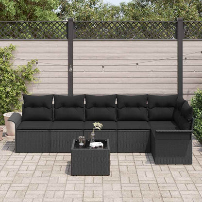 Garten-Sofa-Set mit Kissen 7 pcs Schwarz Poly Rattan