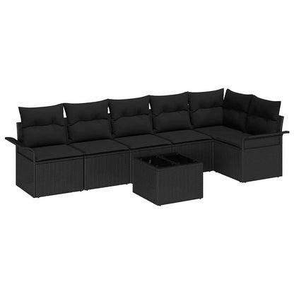 Garten-Sofa-Set mit Kissen 7 pcs Schwarz Poly Rattan
