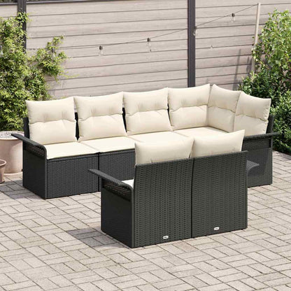 Garten-Sofa-Set mit Kissen 7 pcs Schwarz Poly Rattan