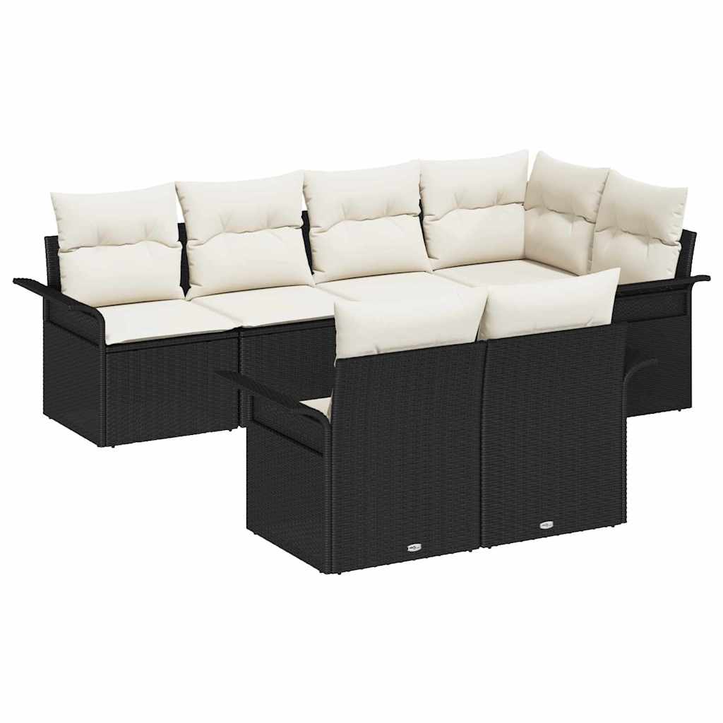 Garten-Sofa-Set mit Kissen 7 pcs Schwarz Poly Rattan