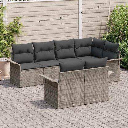 Garten-Sofa-Set mit Kissen mit Speicher 7 pcs Grau Poly Rattan
