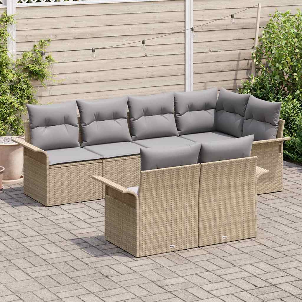 Garten-Sofa-Set mit Kissen mit Speicher 7 pcs Beige Poly Rattan
