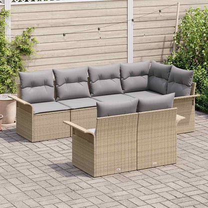 Garten-Sofa-Set mit Kissen mit Speicher 7 pcs Beige Poly Rattan