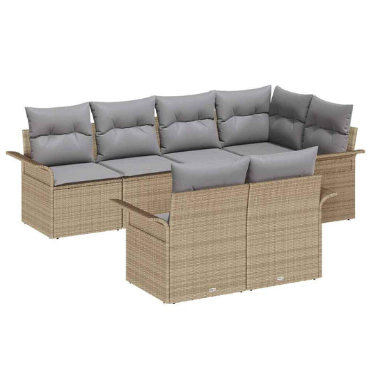 Garten-Sofa-Set mit Kissen mit Speicher 7 pcs Beige Poly Rattan