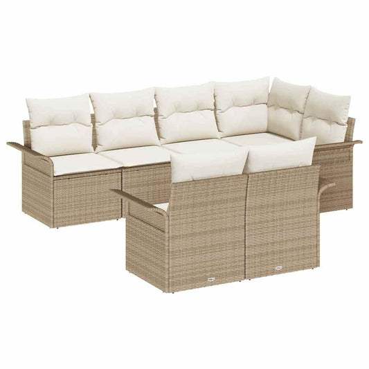 Garten-Sofa-Set mit Kissen mit Speicher 7 pcs Beige Poly Rattan