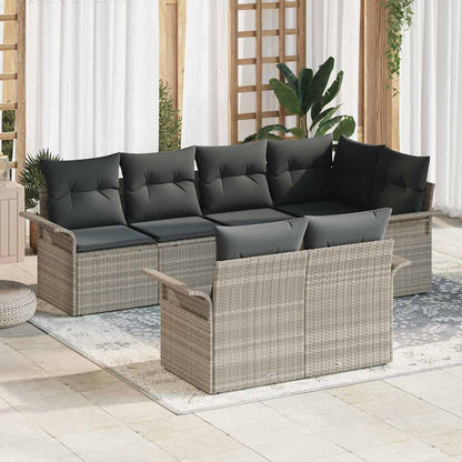 Garten-Sofa-Set mit Kissen 7 pcs Hellgrau Poly Rattan
