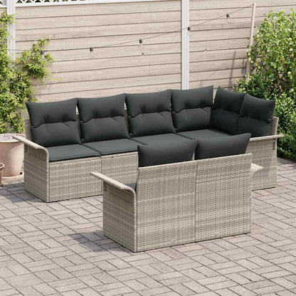 Garten-Sofa-Set mit Kissen 7 pcs Hellgrau Poly Rattan