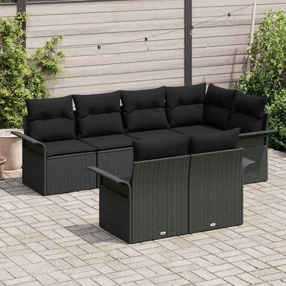 Garten-Sofa-Set mit Kissen 7 pcs Schwarz Poly Rattan