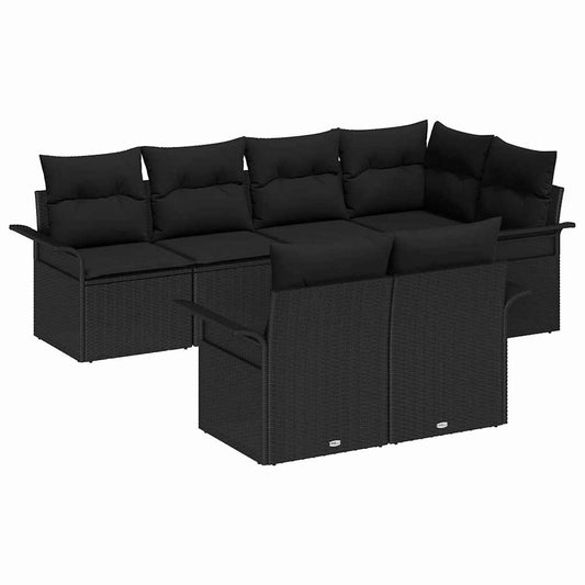 Garten-Sofa-Set mit Kissen 7 pcs Schwarz Poly Rattan