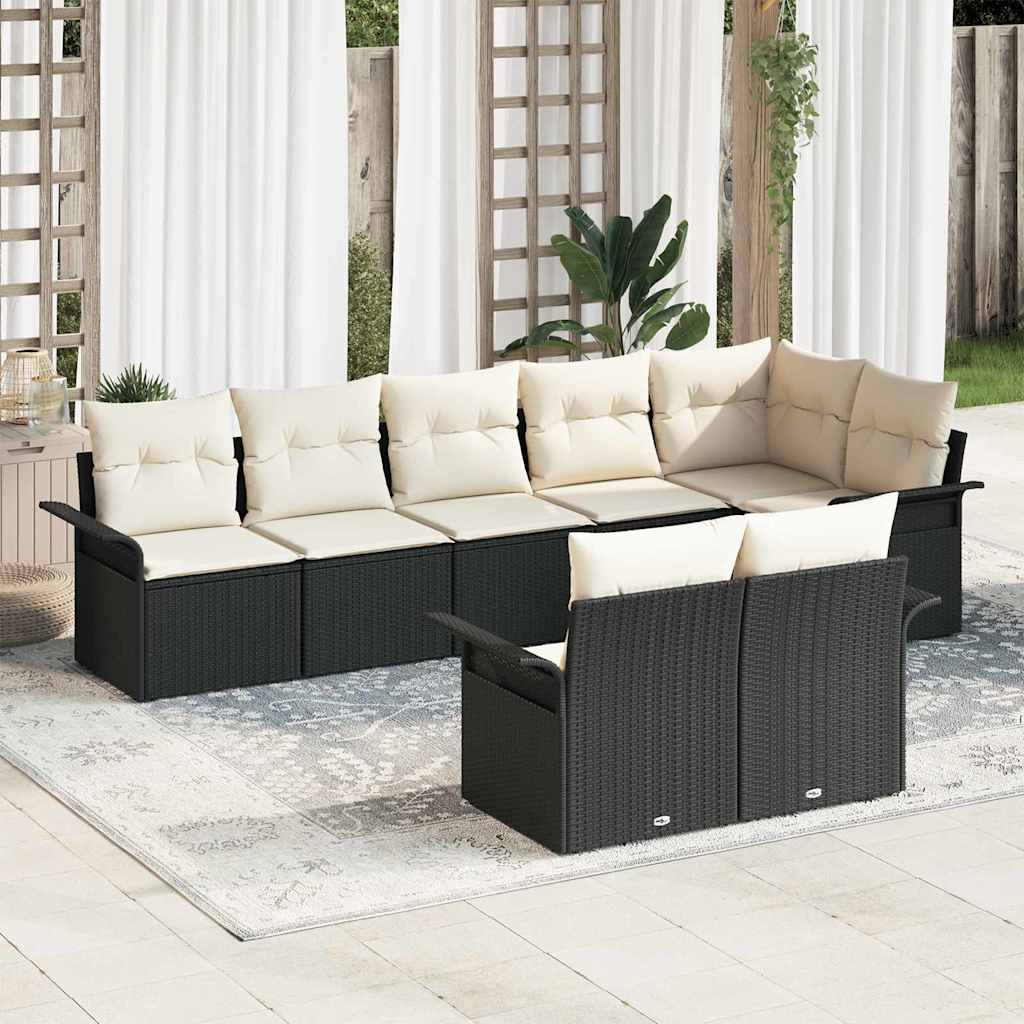 Garten-Sofa-Set mit Kissen 8 pcs Schwarz Poly Rattan
