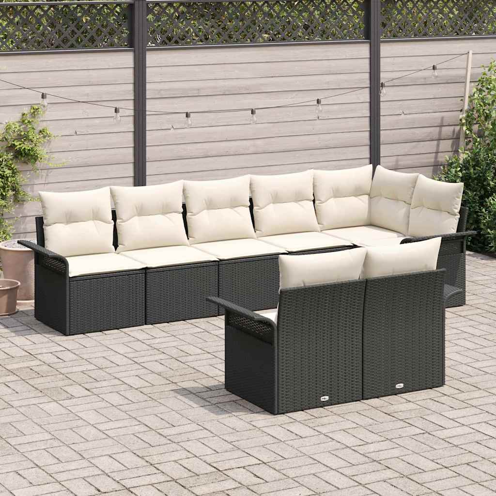 Garten-Sofa-Set mit Kissen 8 pcs Schwarz Poly Rattan