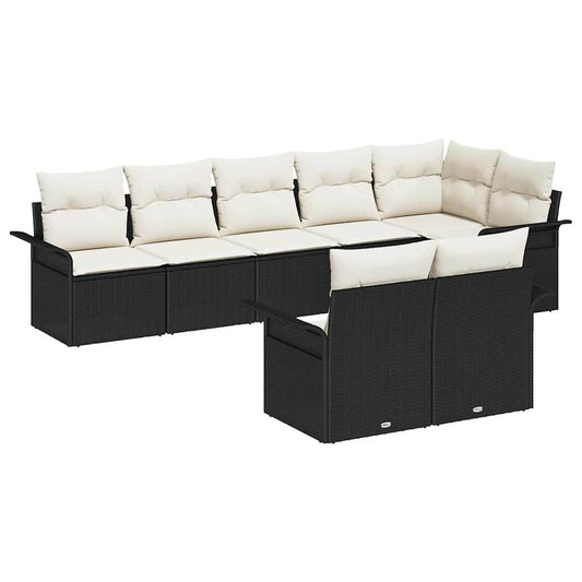 Garten-Sofa-Set mit Kissen 8 pcs Schwarz Poly Rattan