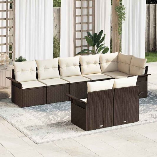 Garten-Sofa-Set mit Kissen mit Speicher 8 pcs Braun Poly Rattan