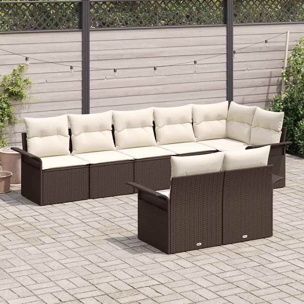 Garten-Sofa-Set mit Kissen mit Speicher 8 pcs Braun Poly Rattan
