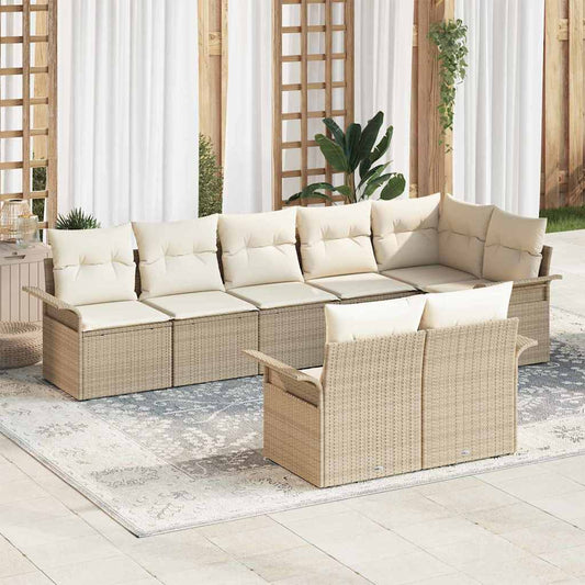 Garten-Sofa-Set mit Kissen mit Speicher 8 pcs Beige Poly Rattan
