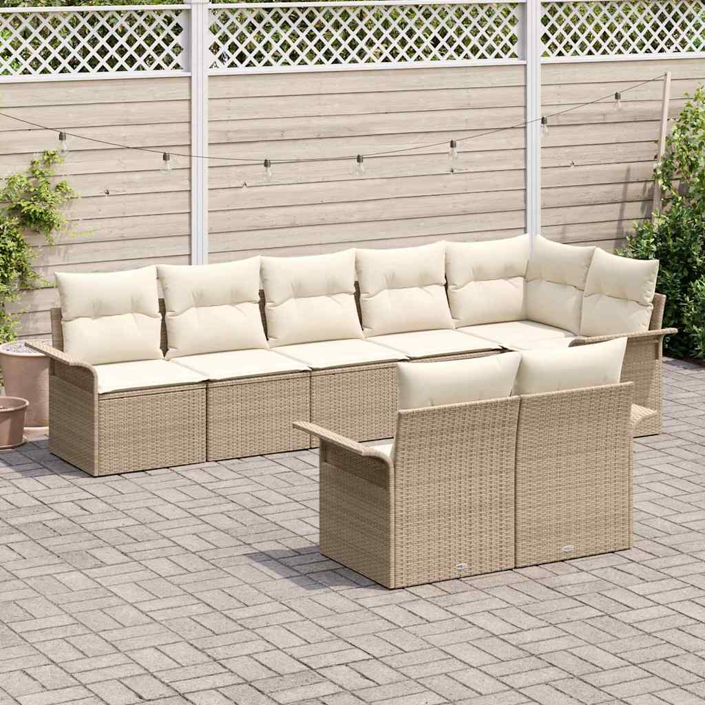 Garten-Sofa-Set mit Kissen mit Speicher 8 pcs Beige Poly Rattan