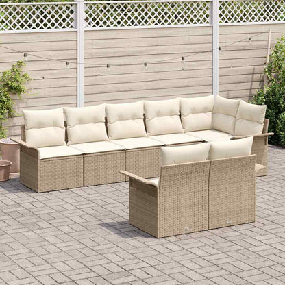 Garten-Sofa-Set mit Kissen mit Speicher 8 pcs Beige Poly Rattan