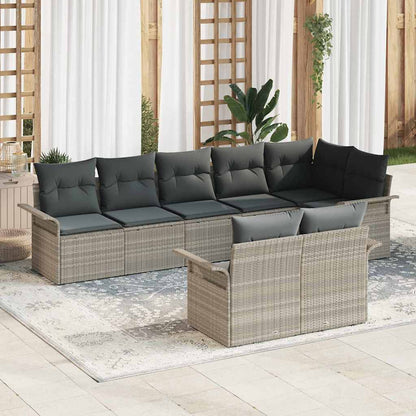 Garten-Sofa-Set mit Kissen 8 pcs Hellgrau Poly Rattan