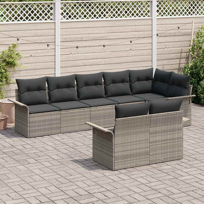 Garten-Sofa-Set mit Kissen 8 pcs Hellgrau Poly Rattan