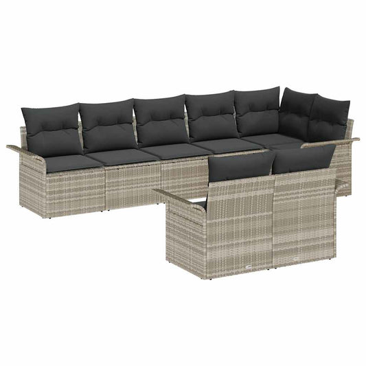 Garten-Sofa-Set mit Kissen 8 pcs Hellgrau Poly Rattan