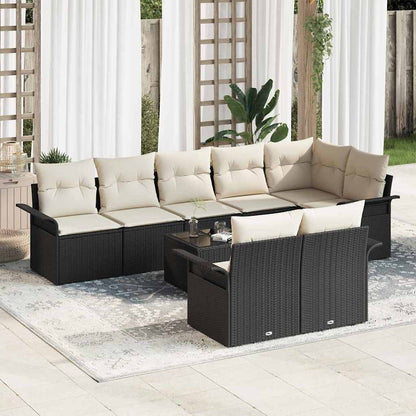 Garten-Sofa-Set mit Kissen 9 pcs Schwarz Poly Rattan