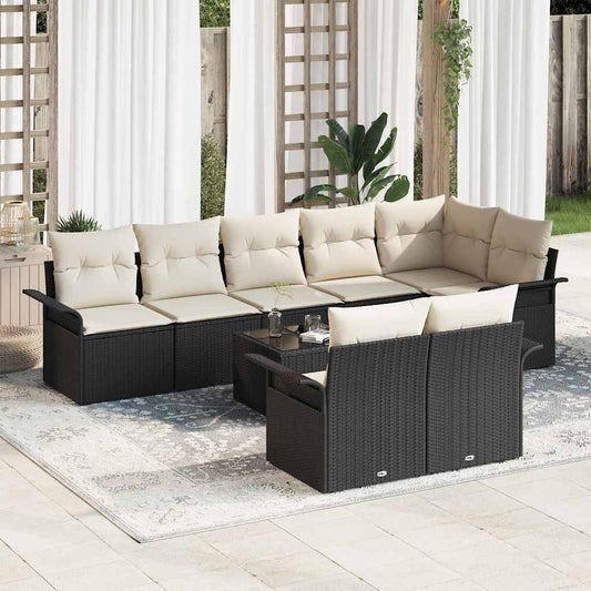 Garten-Sofa-Set mit Kissen 9 pcs Schwarz Poly Rattan