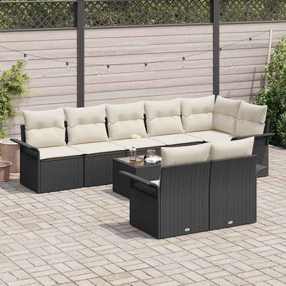 Garten-Sofa-Set mit Kissen 9 pcs Schwarz Poly Rattan
