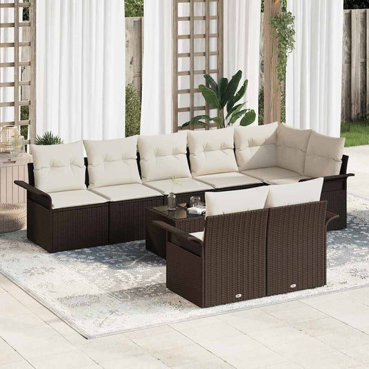Garten-Sofa-Set mit Kissen mit Speicher 9 pcs Braun Poly Rattan