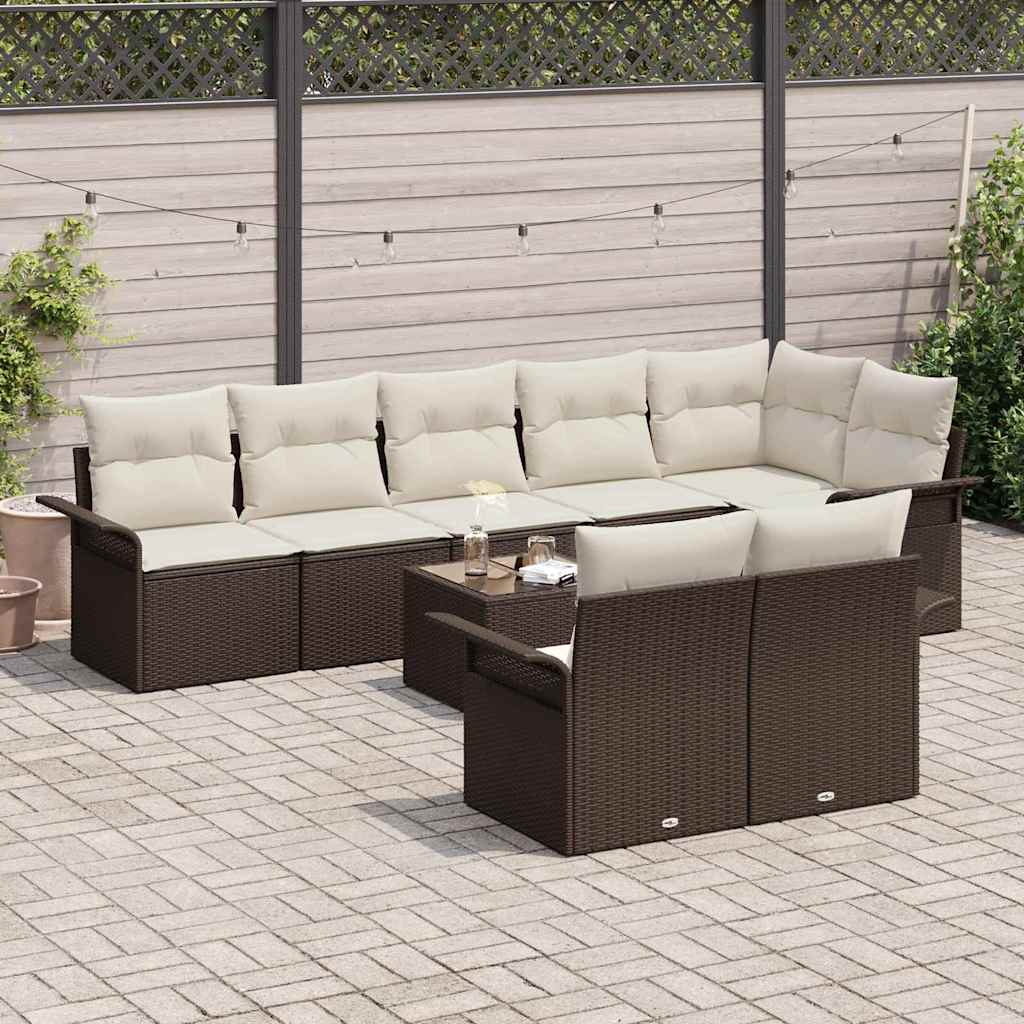 Garten-Sofa-Set mit Kissen mit Speicher 9 pcs Braun Poly Rattan
