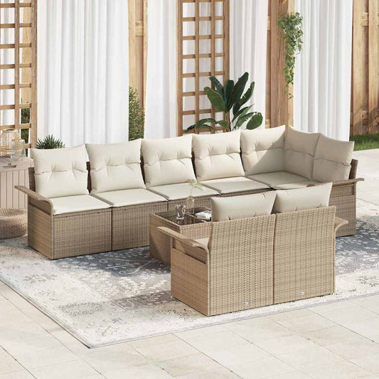 Garten-Sofa-Set mit Kissen mit Speicher 9 pcs Beige Poly Rattan