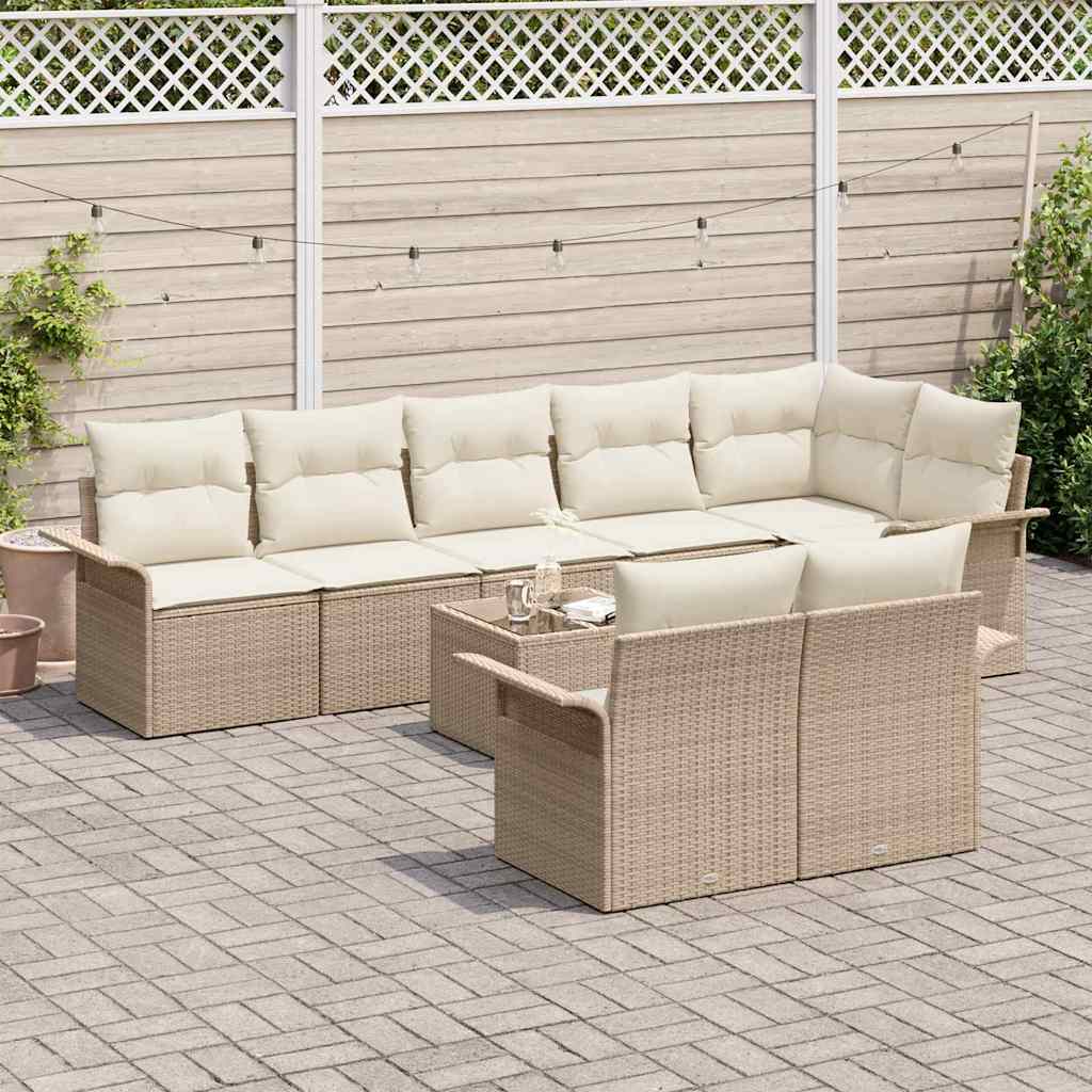 Garten-Sofa-Set mit Kissen mit Speicher 9 pcs Beige Poly Rattan